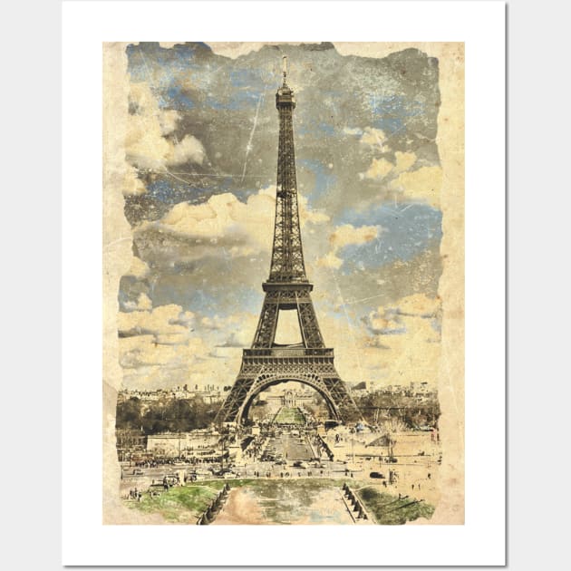 Eiffel Tower, Paris - Vintage Style Artwork Wall Art by DesignWood Atelier